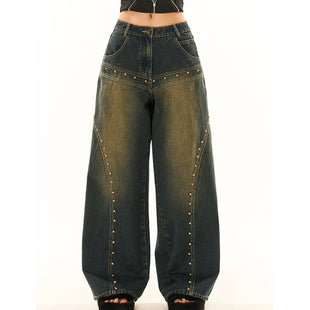 Washed-out Vintage Blue Washed Low Waist Jeans For Women