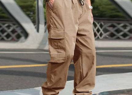 Casual Cargo Pants For Men Loose Straight Drawstring Waist Trousers With Pockets