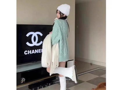 Women's V-neck Twist Lazy Gentle Bow Autumn And Winter Loose Velvet Thickened