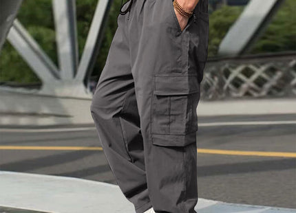 Casual Cargo Pants For Men Loose Straight Drawstring Waist Trousers With Pockets
