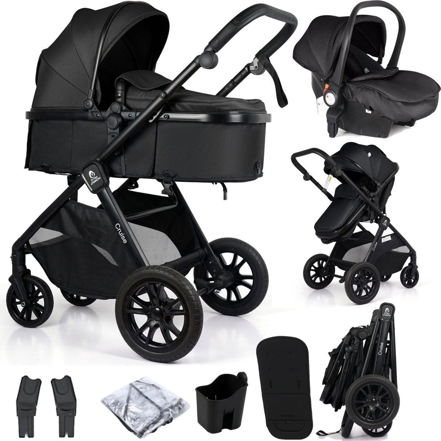 For Your Little One Cruise 3 In 1 Travel System With Car Seat - Eclipse Black (Free Cupholder / Seat Liner Included!)-0