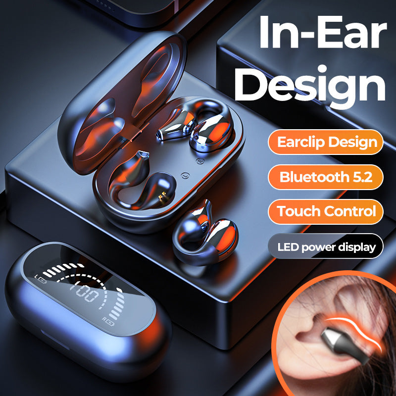Auriculares de conducción ósea con clip de oreja Bluetooth 5.2 HIFI inalámbricos, control táctil, manos libres, deportivos, con cancelación de ruido y micrófono