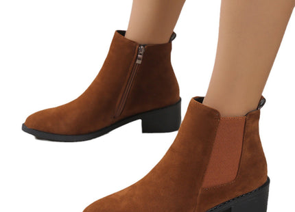 Women's Fashion Ankle Boots With Side Zipper Chunky Heel Boots Slip On Comfortable Solid Color Shoes