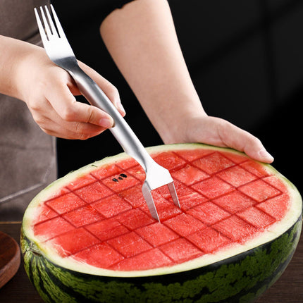 2 In 1 Watermelon Fork Slicer Multi-purpose Stainless Steel Watermelon Slicer
