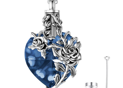 Sterling Silver Rose Flower Ashes Urn Necklace For Women As Memorial Jewelry