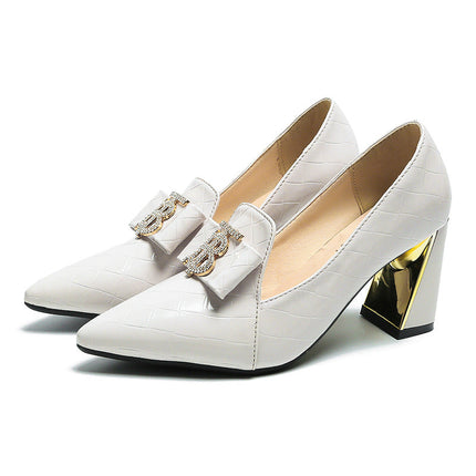 Pointed Rhinestone High Heels Female British Small Leather Shoes