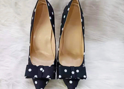 Black Satin Polka-dot High-heeled Shoes Female  Stiletto Pointed Shallow Mouth Single Shoes