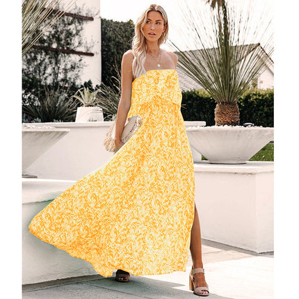 Women's Floral Ruffle Wrap Long Dress