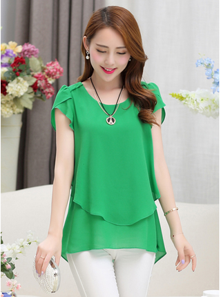 New Summer Women Blouse Loose Shirt O-Neck Chiffon Blouse Female Short Sleeve Blouse Plus Size 5XL Shirts Tops