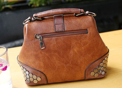 Women Handbag Leather Small Doctor Bag Women Shoulder Bag Female Crossbody Handbag Lock Chain Rivets Girls Vintage Women Bags