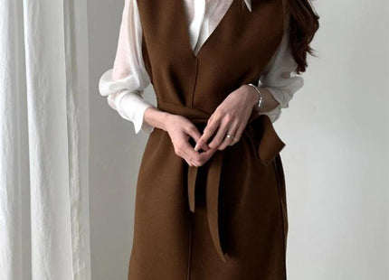 Sleeveless dress elegant V-neck woolen dress