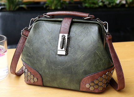 Women Handbag Leather Small Doctor Bag Women Shoulder Bag Female Crossbody Handbag Lock Chain Rivets Girls Vintage Women Bags