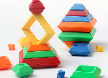 Kids Rainbow Tower Ring Wooden Jenga Color Cognitive Set Shapes Building Blocks Montessori Educational Toys for Kids