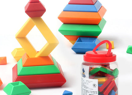 Kids Rainbow Tower Ring Wooden Jenga Color Cognitive Set Shapes Building Blocks Montessori Educational Toys for Kids