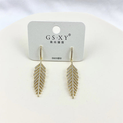 Leaf Earrings Women S925 Silver Needle Micro Inlaid Zircon Fashion Jewelry