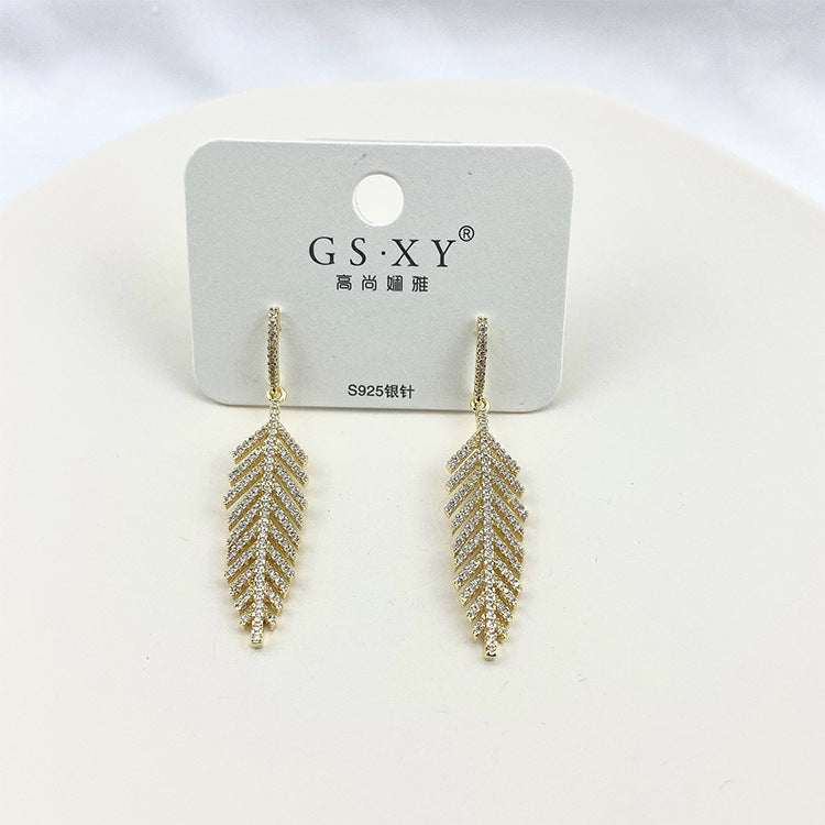 Leaf Earrings Women S925 Silver Needle Micro Inlaid Zircon Fashion Jewelry