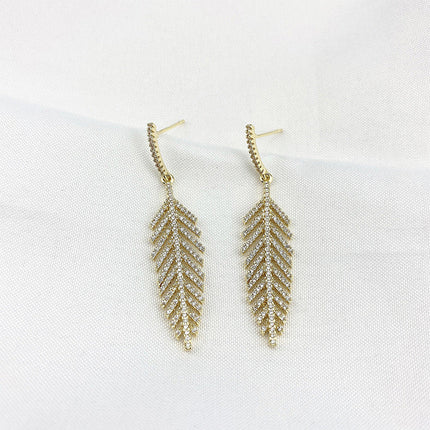 Leaf Earrings Women S925 Silver Needle Micro Inlaid Zircon Fashion Jewelry