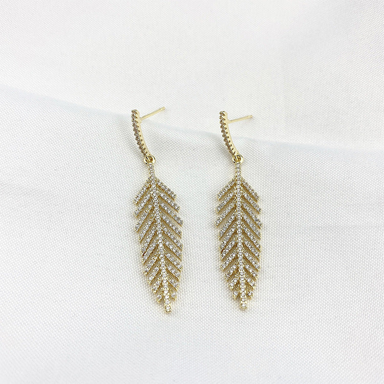 Leaf Earrings Women S925 Silver Needle Micro Inlaid Zircon Fashion Jewelry