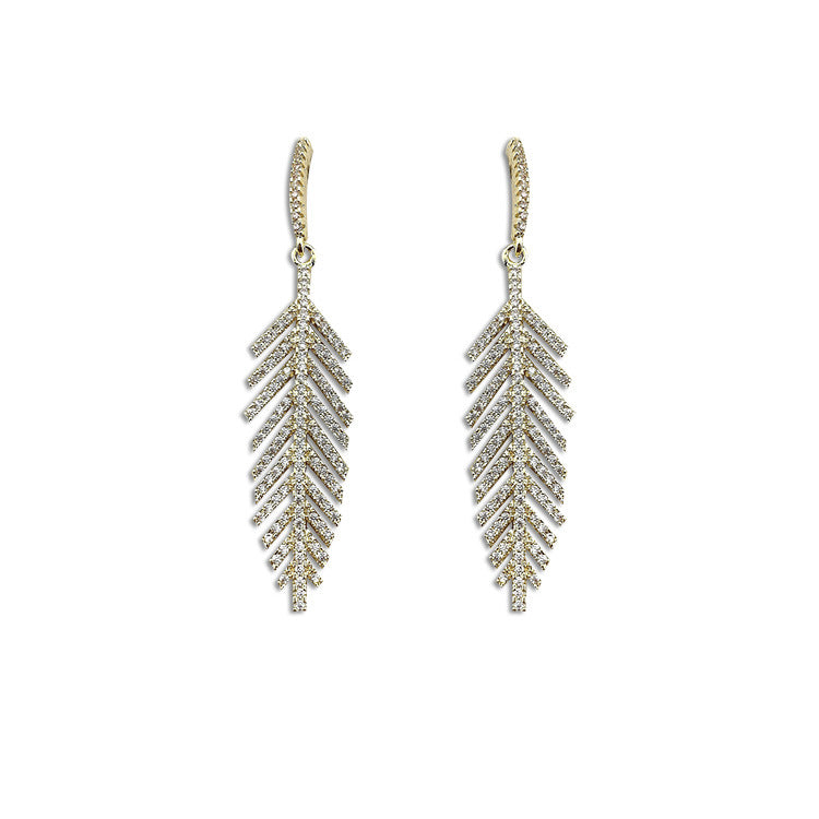 Leaf Earrings Women S925 Silver Needle Micro Inlaid Zircon Fashion Jewelry
