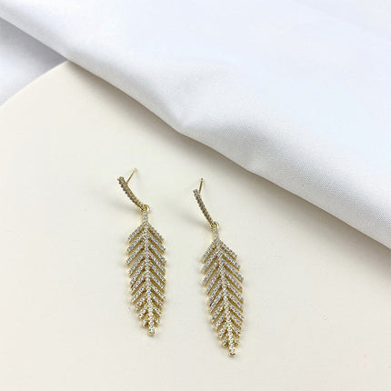 Leaf Earrings Women S925 Silver Needle Micro Inlaid Zircon Fashion Jewelry