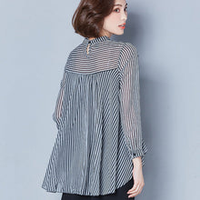 Slim Slimming Long-Sleeved Doll Collar Striped Chiffon Shirt Blouse Women