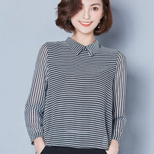 Slim Slimming Long-Sleeved Doll Collar Striped Chiffon Shirt Blouse Women