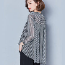 Slim Slimming Long-Sleeved Doll Collar Striped Chiffon Shirt Blouse Women