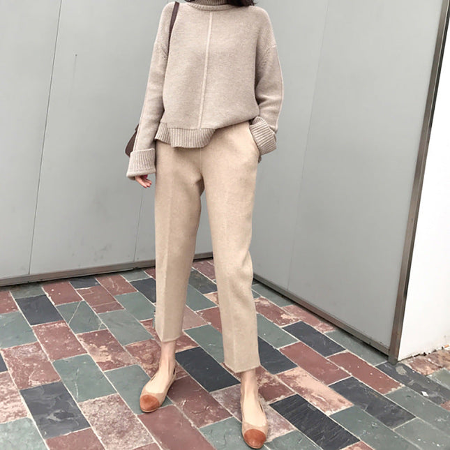 Casual Woolen Straight-leg Cropped Suit Trousers
