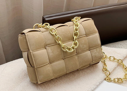 Small Weave New Good Quality Fashion PU Leather Shoulder Crossbody Bag Female Handbags Weave Chains Shoulder Bags Female Purse
