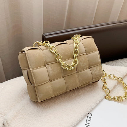 Small Weave New Good Quality Fashion PU Leather Shoulder Crossbody Bag Female Handbags Weave Chains Shoulder Bags Female Purse