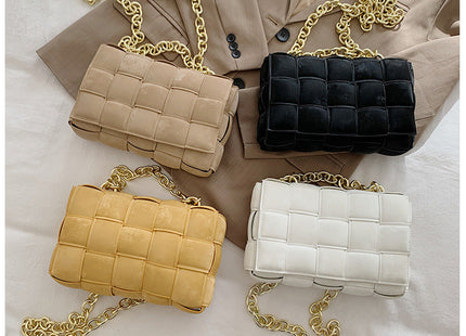 Small Weave New Good Quality Fashion PU Leather Shoulder Crossbody Bag Female Handbags Weave Chains Shoulder Bags Female Purse