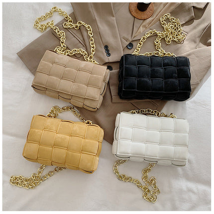 Small Weave New Good Quality Fashion PU Leather Shoulder Crossbody Bag Female Handbags Weave Chains Shoulder Bags Female Purse