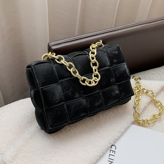 Small Weave New Good Quality Fashion PU Leather Shoulder Crossbody Bag Female Handbags Weave Chains Shoulder Bags Female Purse