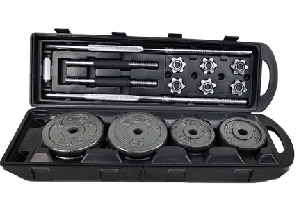 Adjustable Dumbbell Barbell combo set with carrying case