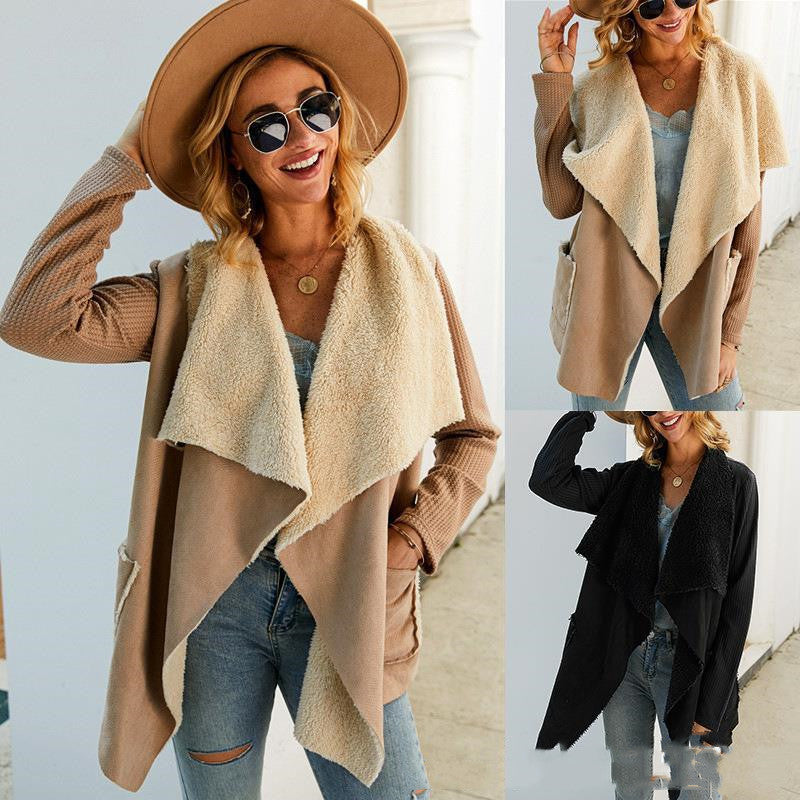 Abrigos con solapa de piel sintética para mujer, chaquetas cortas para mujer