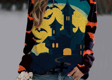 Halloween Cartoon Print Sweatshirt Long Sleeve Pullover Tops Women