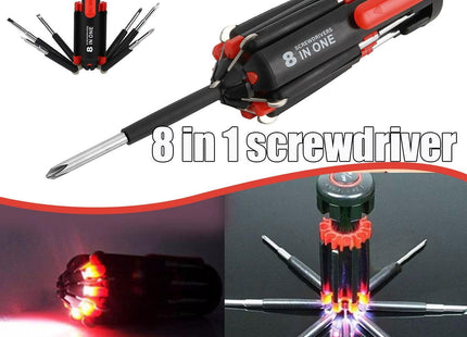 Car Supplies 8 In 1 Screwdriver With LED Flashlight Car Portable Multifunctional Outdoor Tools