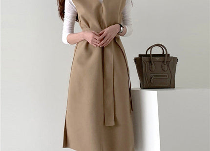 Sleeveless dress elegant V-neck woolen dress