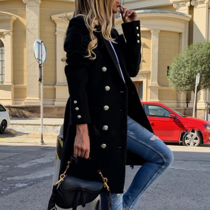Blends Women Long Coats Trench Notch Collar Double Breasted Vintage Elegant