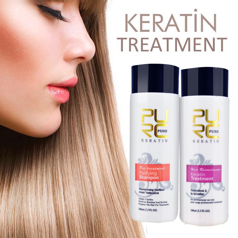 PURC Alisado, Reparación Capilar y Alisado de Cabello Dañado, Productos de Tratamiento de Queratina Brasileña, Champú Purificante