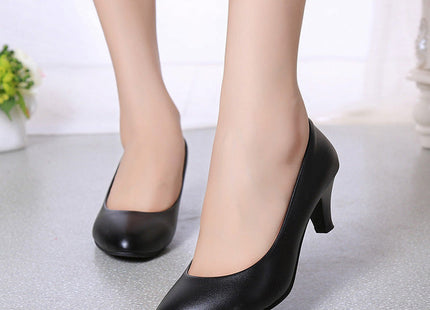 Summer and autumn soft bottom shoes shoes with black female rough heels leather ladies shoes airline stewardess occupation