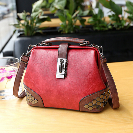 Women Handbag Leather Small Doctor Bag Women Shoulder Bag Female Crossbody Handbag Lock Chain Rivets Girls Vintage Women Bags