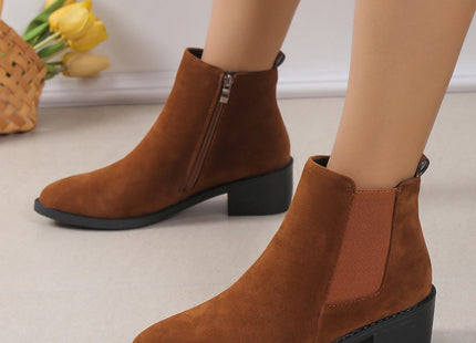 Women's Fashion Ankle Boots With Side Zipper Chunky Heel Boots Slip On Comfortable Solid Color Shoes