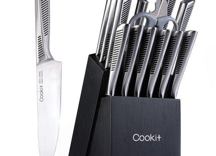Kitchen Knife Set, 15 Piece Knife Sets with Block, Chef Knives with Non-Slip German Stainless Steel Hollow Handle Cutlery Set with Multifunctional Scissors Knife Sharpener  Amazon Platform Banned