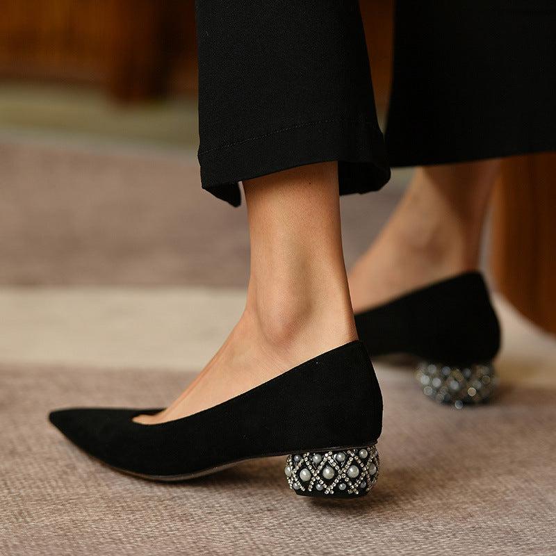 Zapatos de tacón de aguja puntiagudos de tacón bajo para mujer