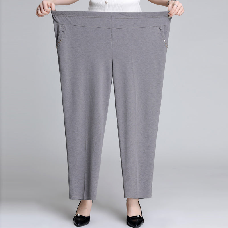 Loose Plus Fat Plus Size Middle-aged And Elderly Female Grandma Outfit High-waist Trousers