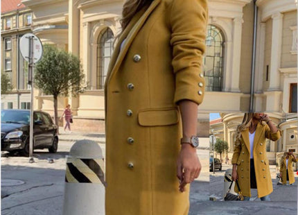 Blends Women Long Coats Trench Notch Collar Double Breasted Vintage Elegant