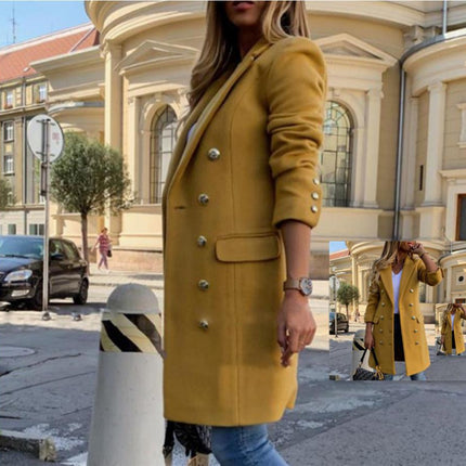 Blends Women Long Coats Trench Notch Collar Double Breasted Vintage Elegant