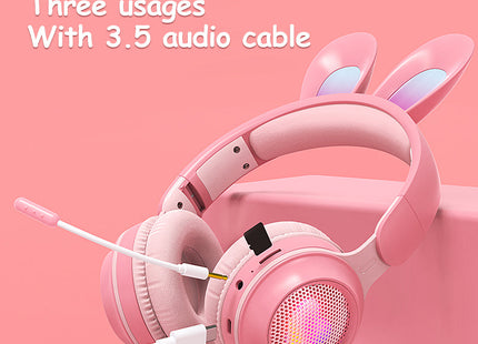 Rabbit Ear Headphones Wireless Luminous Extendable Wheat Headphones
