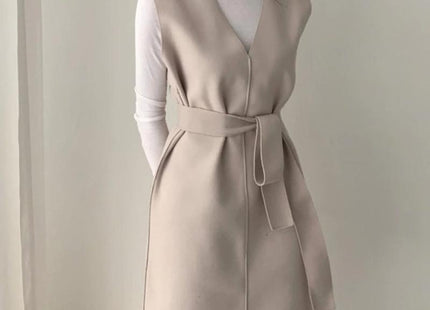 Sleeveless dress elegant V-neck woolen dress